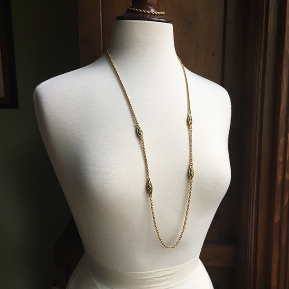 Two-Tone Jewel Necklace, Renaissance Navette Links - Picture 5 of 9